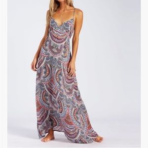 Billabong Places to be blue print maxi dress- size Large